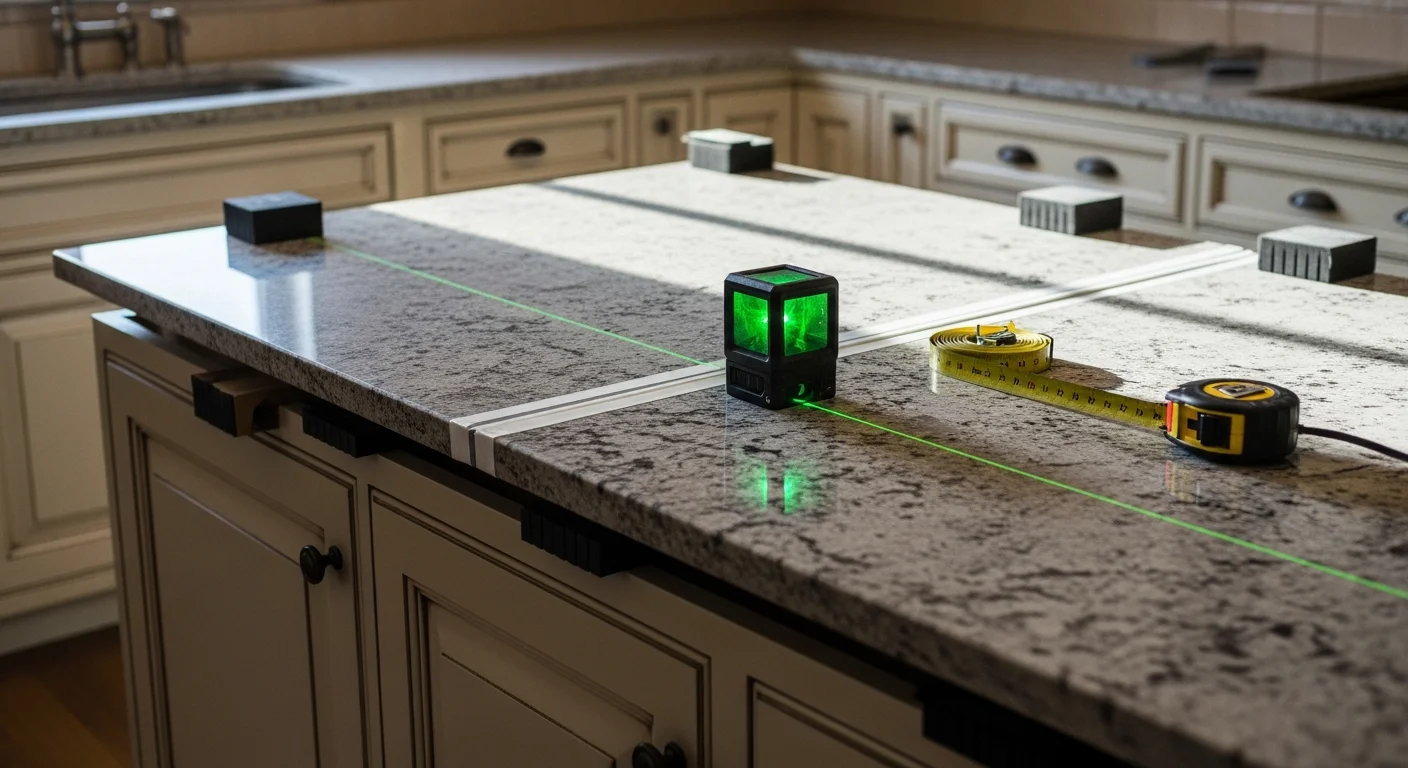 Newly installed kitchen countertop in a Cincinnati home, showing clean edge profiles and a fitted undermount sink. The surface runs along a standard cabinet layout with a corner section common in Cincinnati residential kitchens.